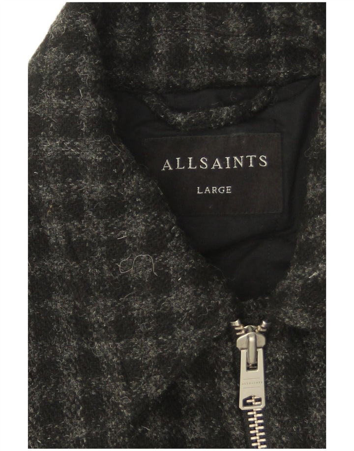 Jachetă bomber pentru bărbați All Saints UK 40 Lână mare cu carouri gri