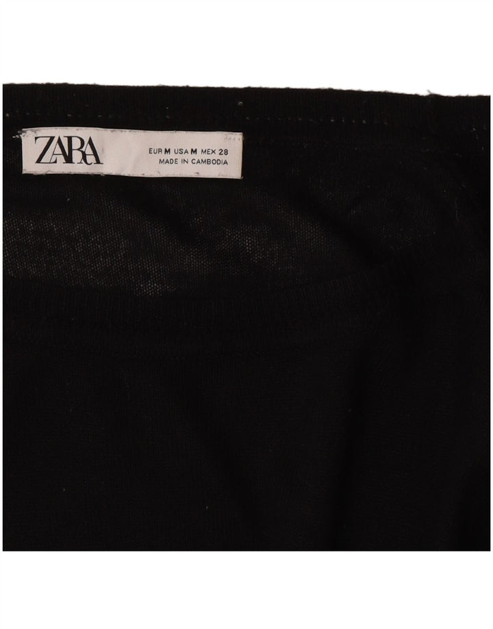Pulover pentru femeie cu gât de barcă Zara UK 14 Medium Negru