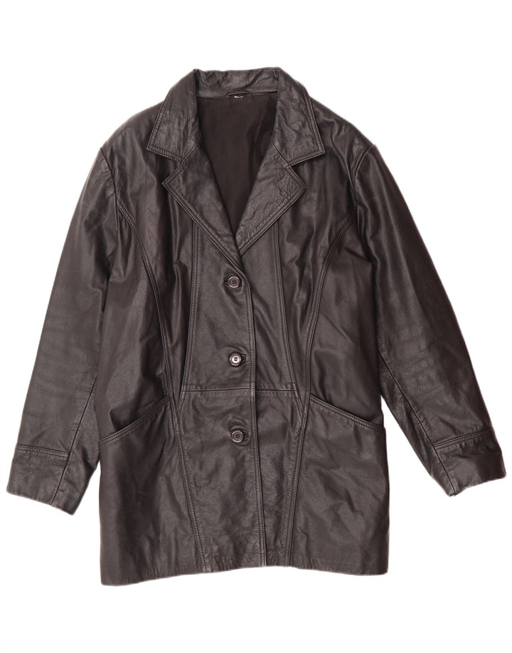 Palton de piele supradimensionat pentru femei VINTAGE UK 18 XL din piele neagră