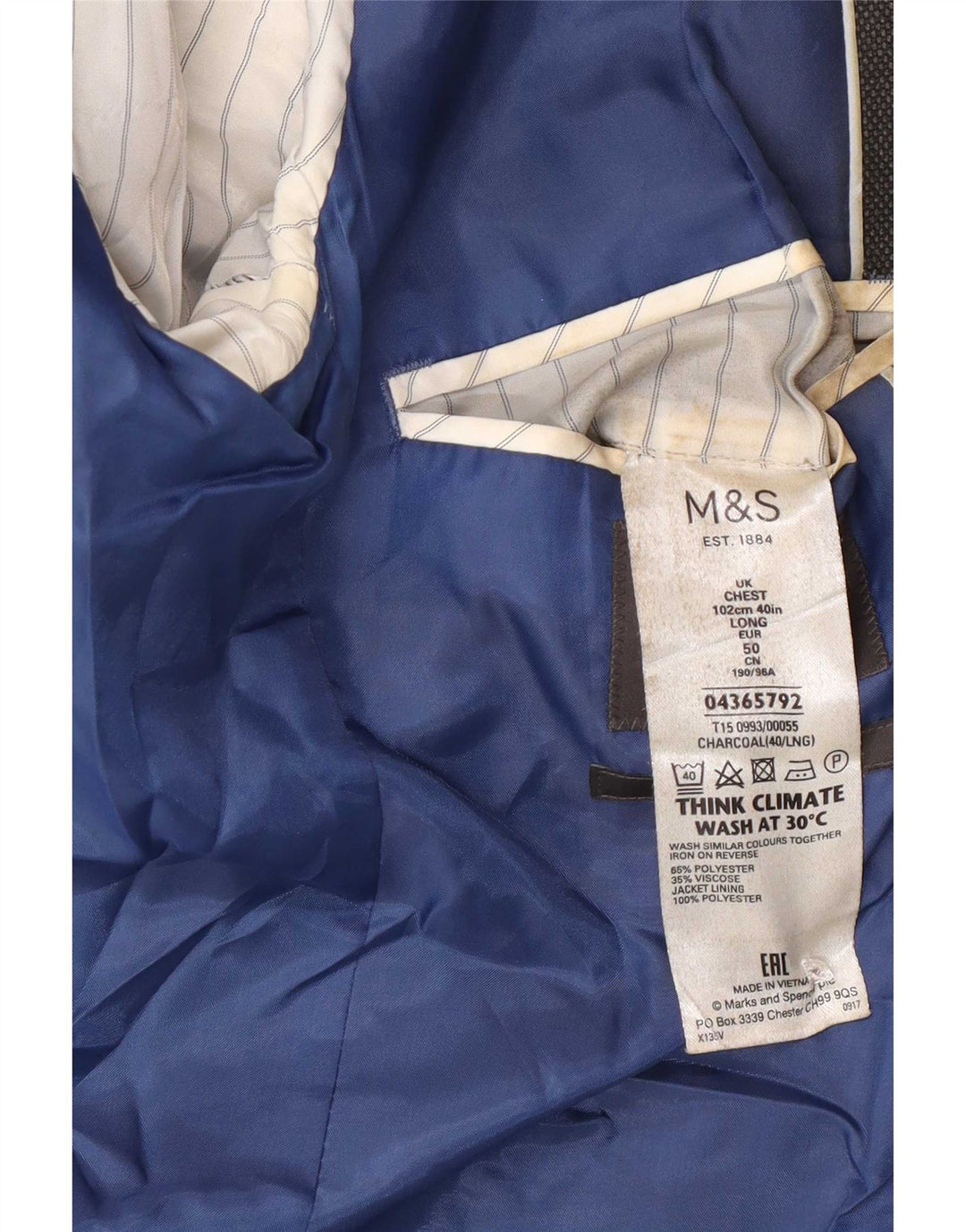 Jachetă pentru bărbați Marks & Spencer, lungă, subțire, cu 2 nasturi, UK 40, gri mediu