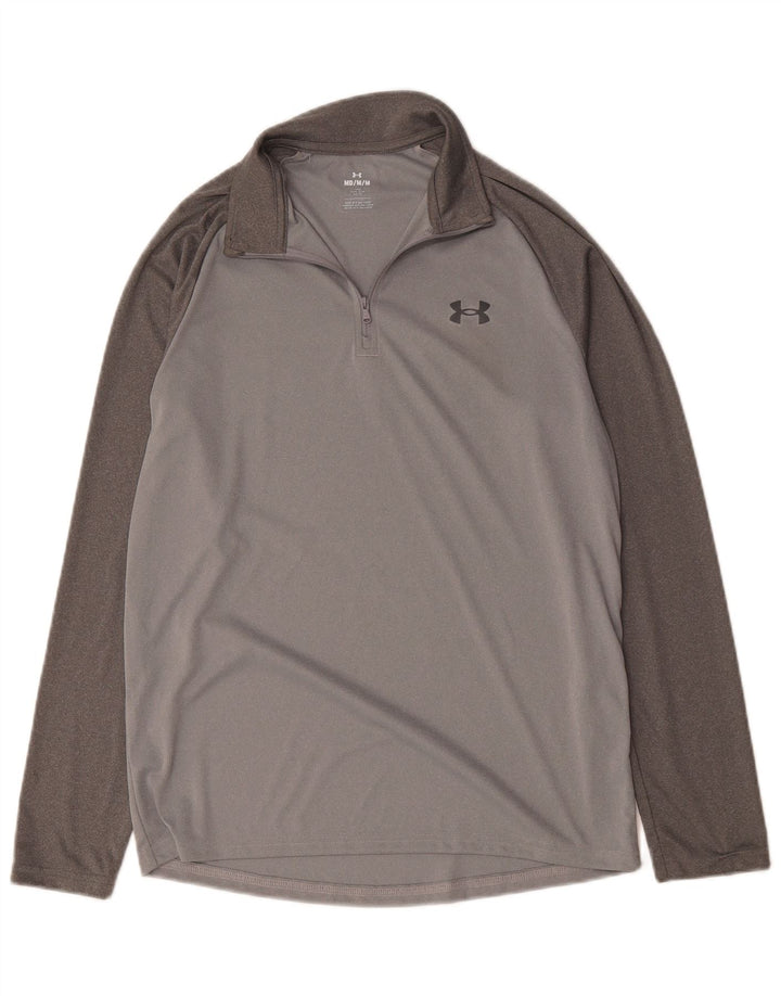 Tricou Under Armour pentru bărbați, cu fermoar și gât, cu mânecă lungă, gri mediu