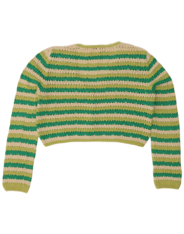 Pulover cardigan pentru femei Zara UK 16, bumbac cu dungi verzi mari