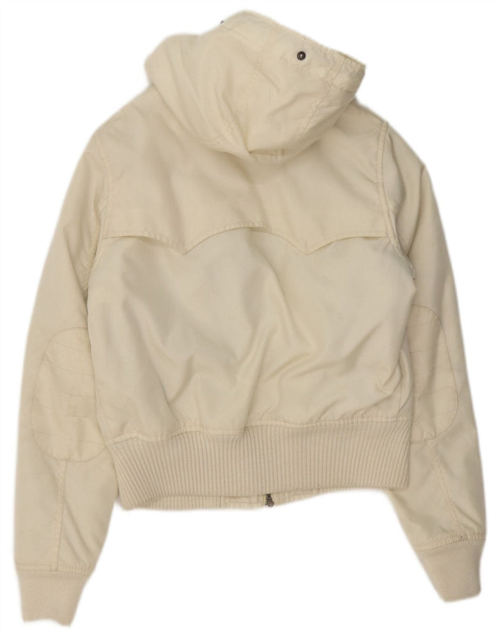 Jachetă bomber căptușită cu glugă Woolrich pentru femei UK 14, nailon mediu alb