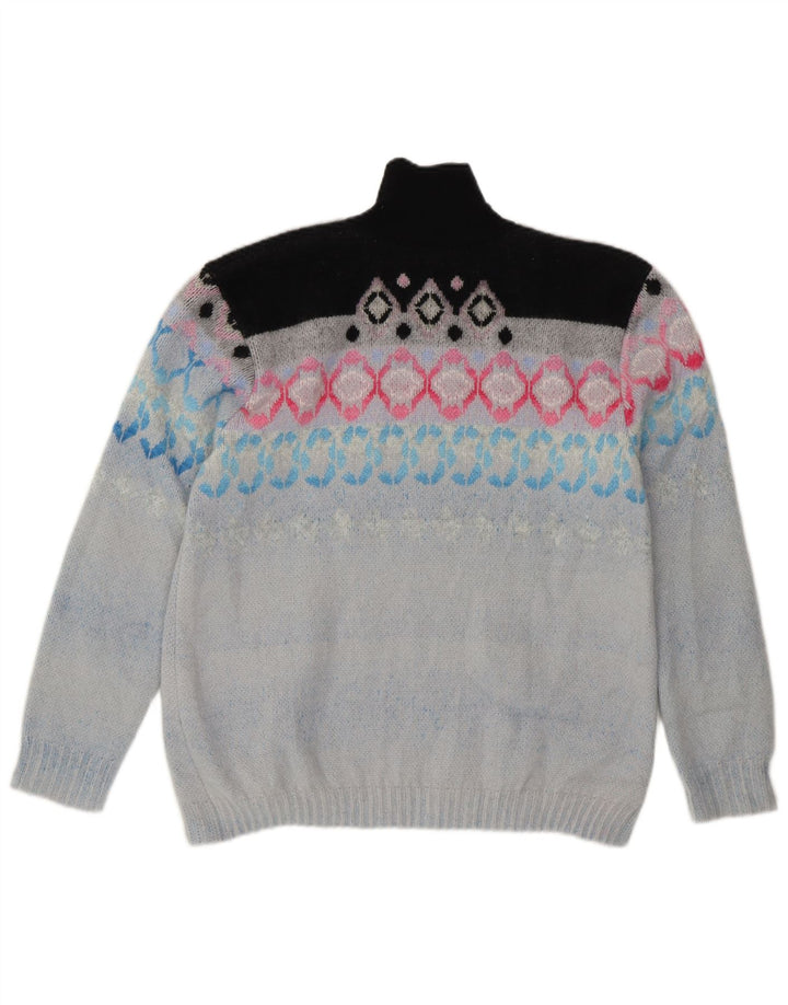 Pulover vintage cu gât țestoasă pentru femei UK 14 Medium Blue Fair Isle
