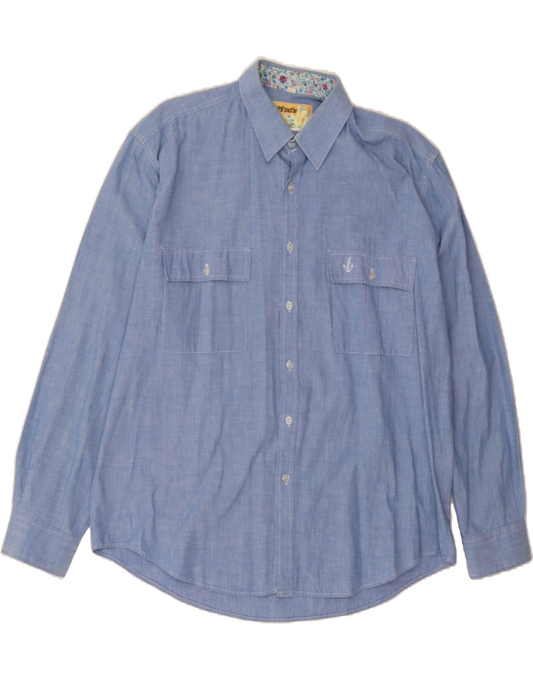 VINTAGE Mens Shirt XL Blue Cotton Vintage Vintage and Second-Hand Vintage from Messina Hembry 