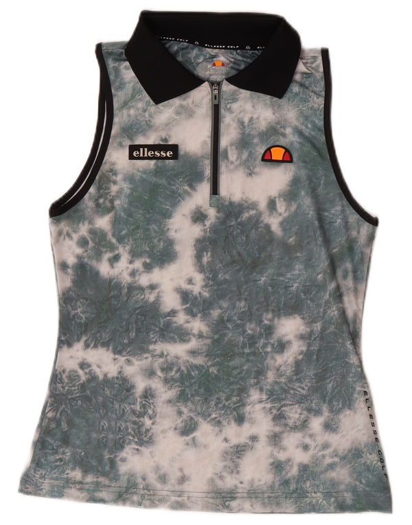 Tricou polo fără mâneci pentru femei Ellesse, cu fermoar, UK 8, verde Tie Dye
