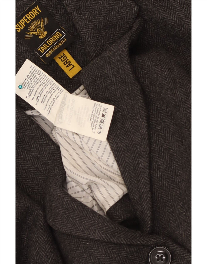 Jachetă Blazer pentru femei Superdry, cu 2 nasturi, UK 14, lână mare gri Herringbone