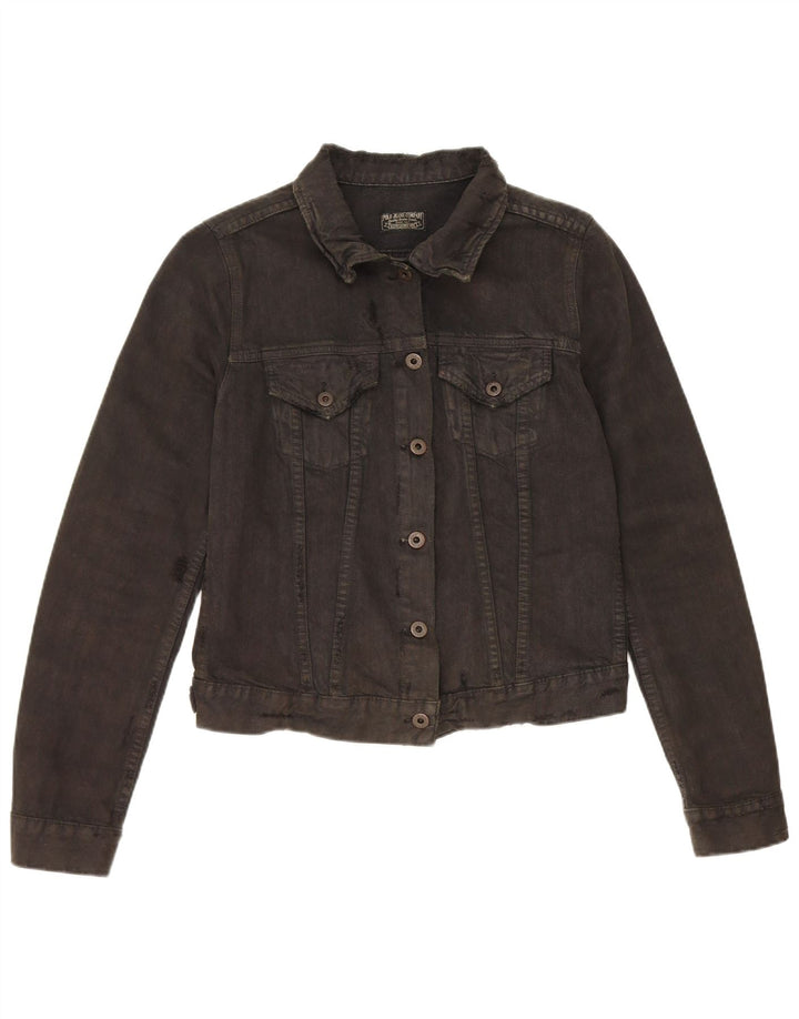 Jachetă de denim crop învechită Polo Ralph Lauren pentru femei UK 14 Medium Black