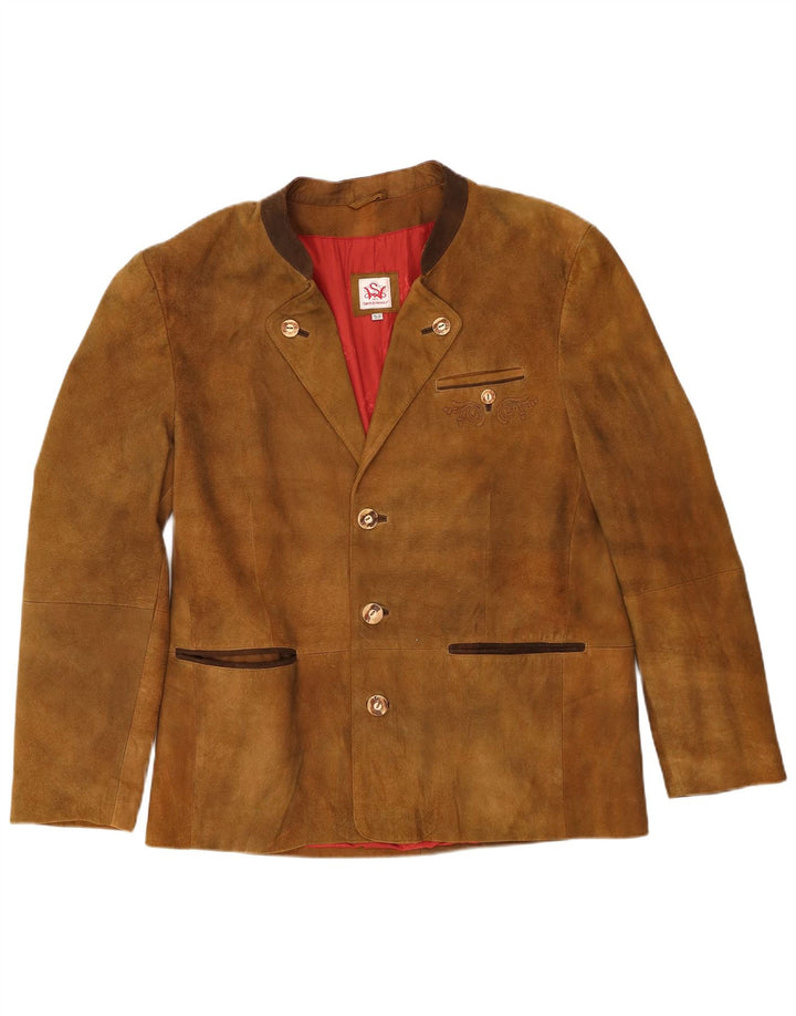 Blazer pentru bărbați Spieth & Wensky Trachten cu 3 nasturi din piele intoarsa EU 52 XL Bej