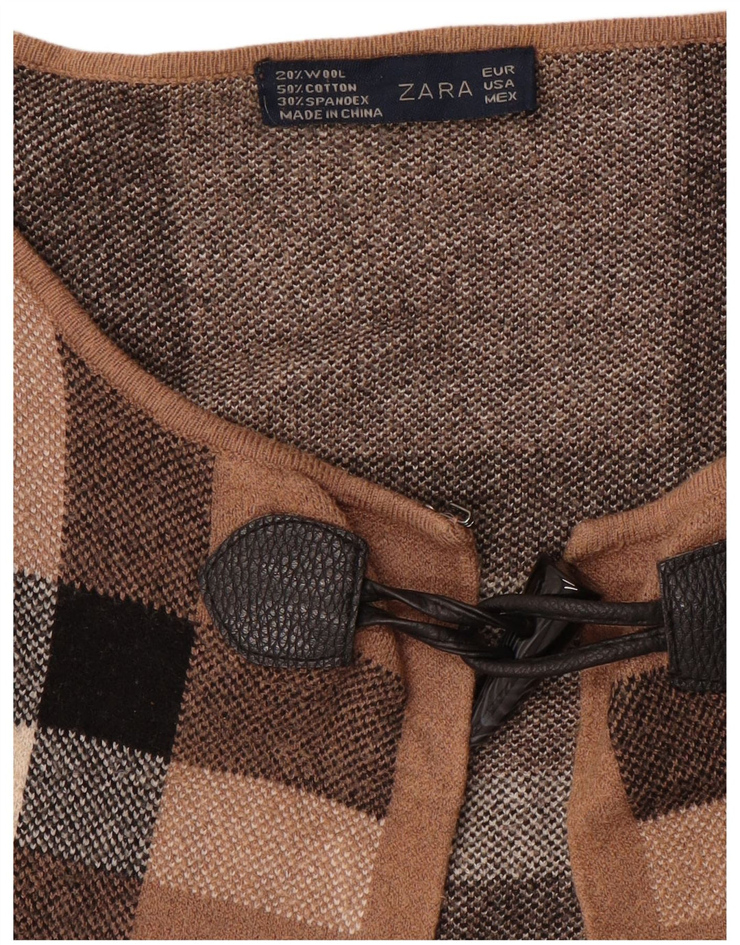 Pulover cardigan pentru femei Zara Marea Britanie 16 Lână cu carouri maro mare