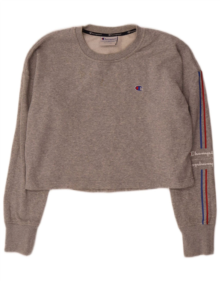 Pulover pentru femei Champion Crop Graphic Pulover UK 14 Medium Gri Flecked