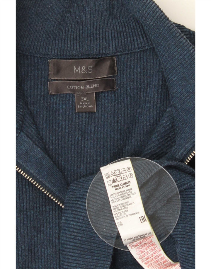Pulover pentru bărbați Marks & Spencer, cu fermoar și gât, poliester bleumarin 3XL