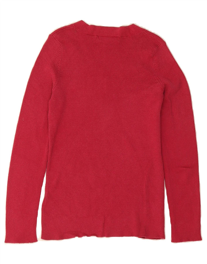 EDDIE BAUER Womens V-Neck Jumper Sweater UK 12 Medium Red Cotton Vintage Eddie Bauer and Second-Hand Eddie Bauer from Messina Hembry 