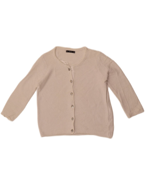 Pulover pentru femeie Zara cardigan cu mâneci 3/4, UK 14, mediu alb, bumbac