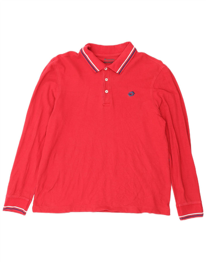 Tricou polo pentru bărbați Lotto cu mânecă lungă, bumbac roșu mediu
