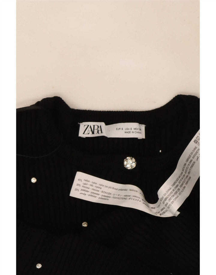 Crop Top pentru femei Zara UK 8 Small Black Spotted Nylon