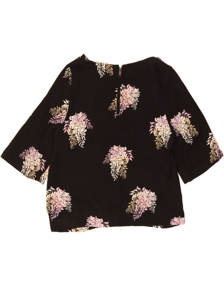 DKNY Womens Blouse Top UK 12 Medium Black Floral Polyester Vintage Dkny and Second-Hand Dkny from Messina Hembry 