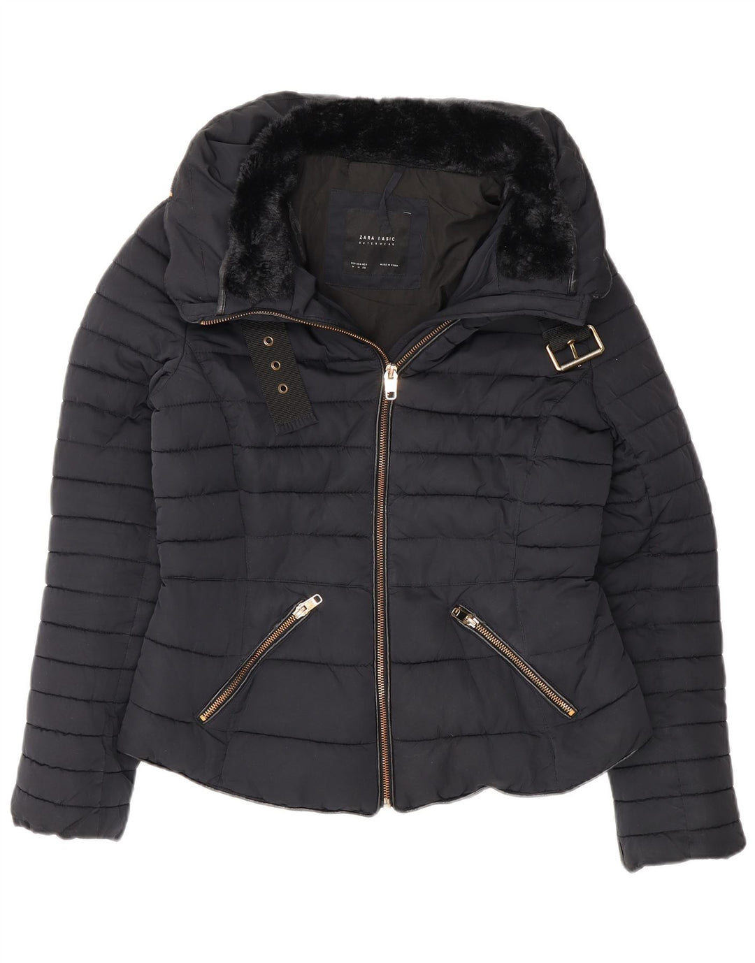 Jachetă căptușită pentru femei Zara UK 12 Medium Bleumarin Poliester