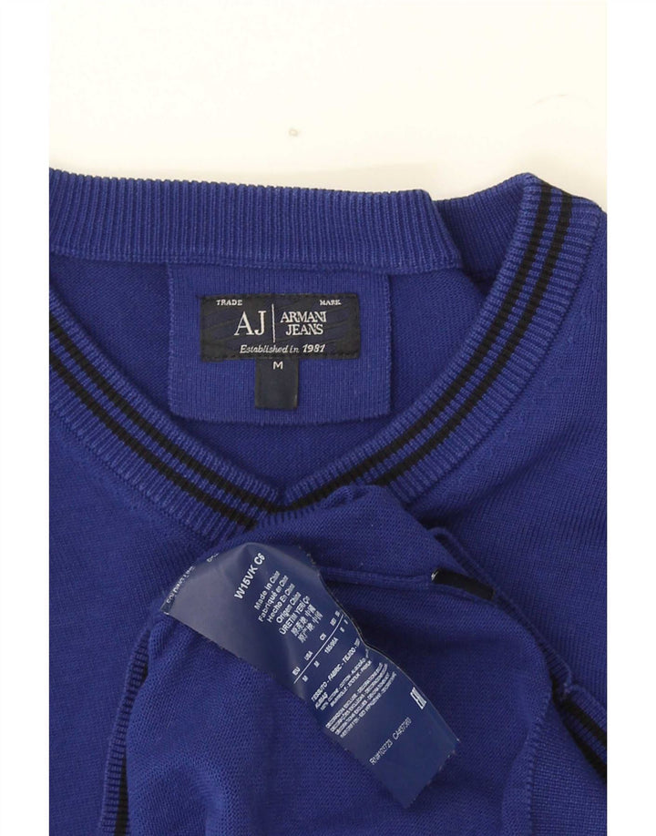 Pulover pentru bărbați Armani Jeans cu decolteu în V, bumbac cu dungi albastre medii