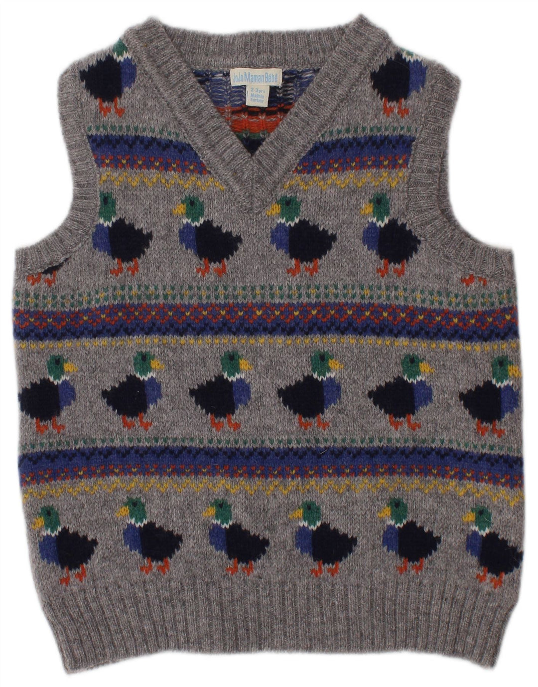 JOJO MAMAN BEBE Vestă băieți Tank Top 2-3 ani Gri Fair Isle Lambswool