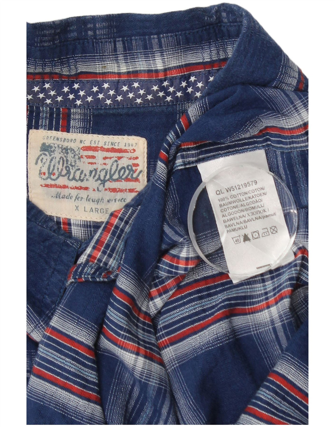 Cămașă pentru bărbați Wrangler cu mânecă scurtă XL, bumbac cu carouri albastre