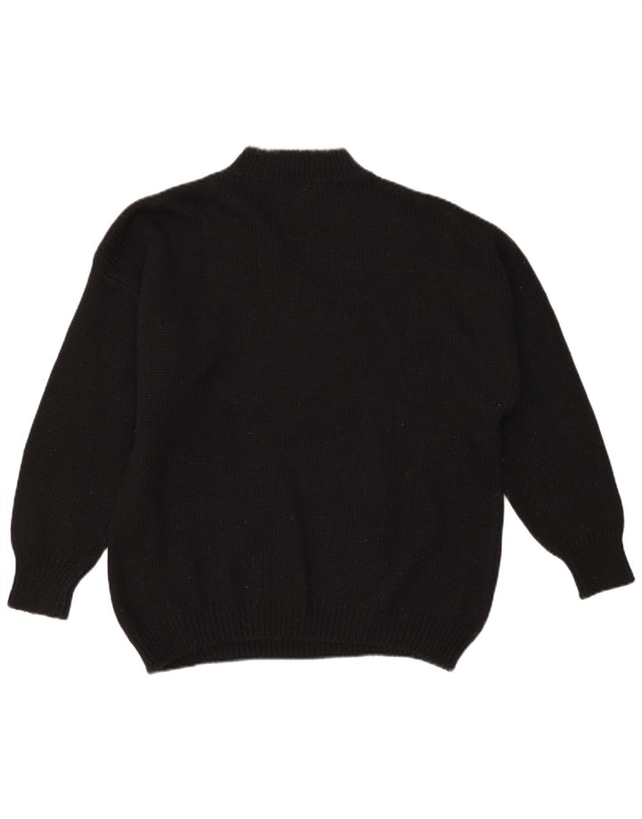 Pulover vintage pentru femei cu grafic supradimensionat cu gât țestoasă, mare, negru