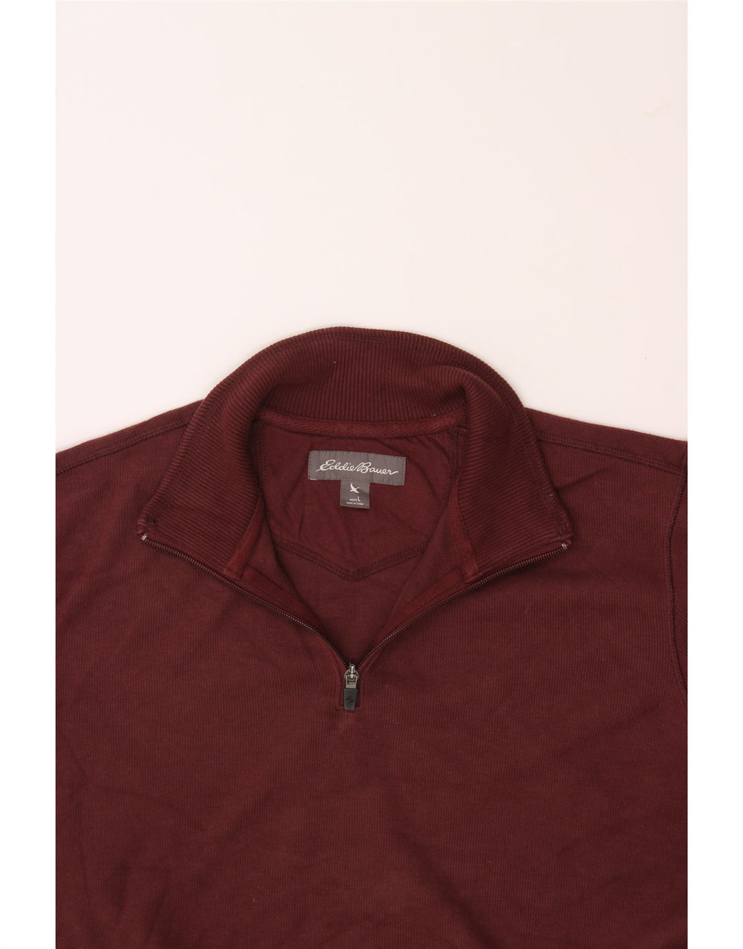 EDDIE BAUER Mens Zip Neck Sweatshirt Jumper Large Maroon Cotton Vintage Eddie Bauer and Second-Hand Eddie Bauer from Messina Hembry 