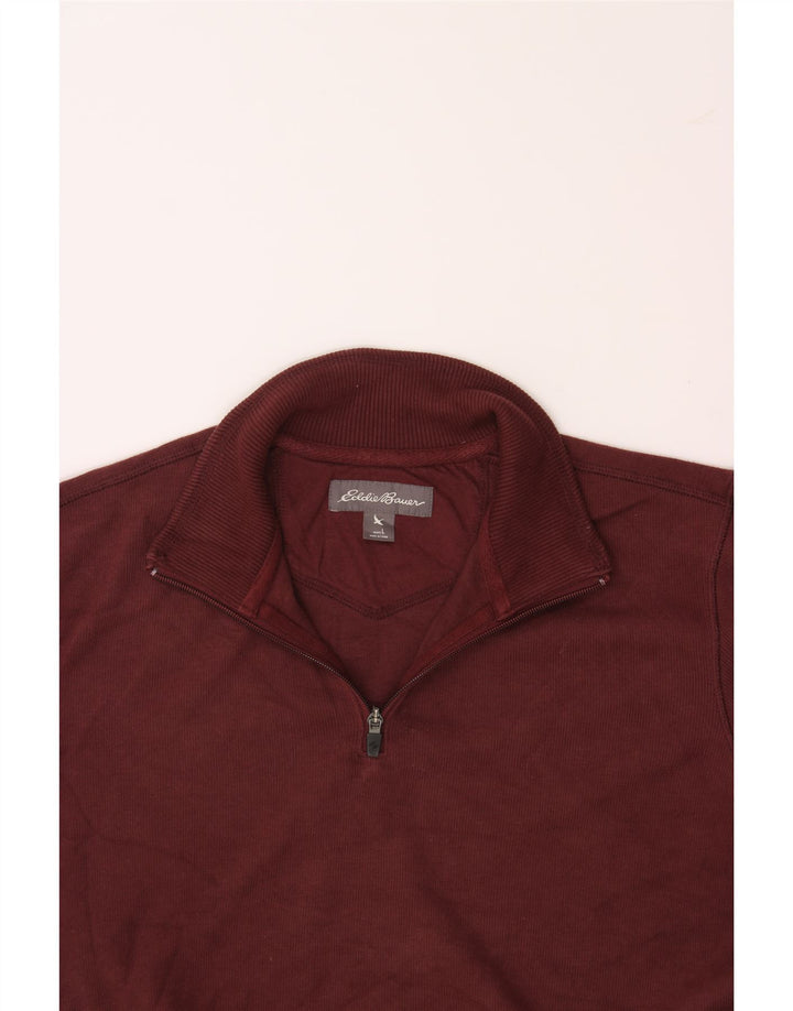 EDDIE BAUER Mens Zip Neck Sweatshirt Jumper Large Maroon Cotton Vintage Eddie Bauer and Second-Hand Eddie Bauer from Messina Hembry 
