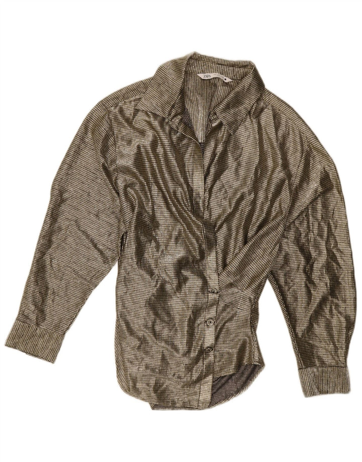 Bluză Cămașă pentru Damă Zara UK 14 Large Gold Gingham