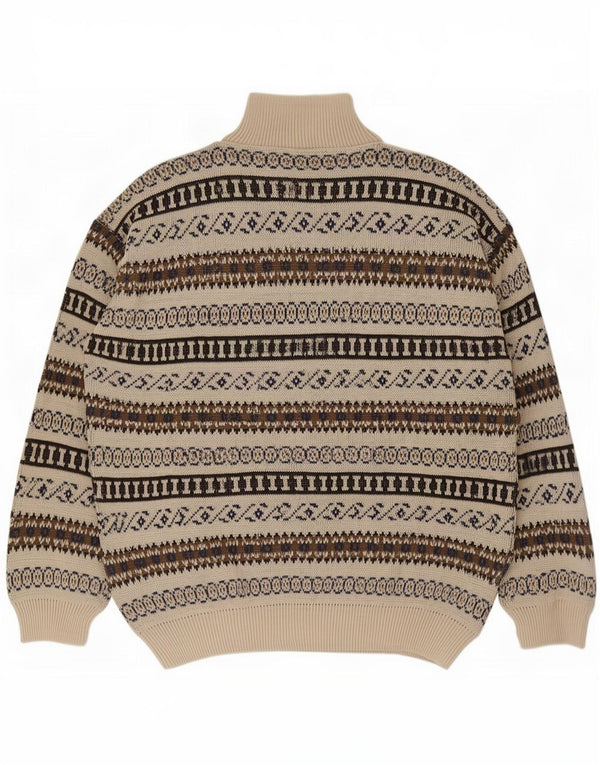 Pulover vintage pentru bărbați, cu fermoar, cu gât, IT 54 XL, bej, geometric, acrilic