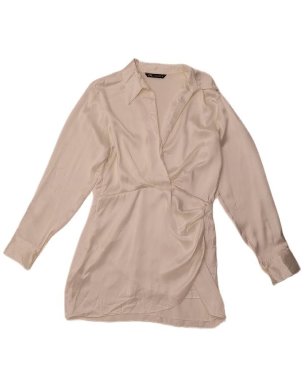 Rochie cămașă pulover pentru femei ZARA UK 14 Mătase albă medie