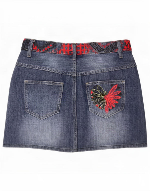 Desigual Womens Denim Fusta EU 36 Small W27 Blue Floral Bumbac