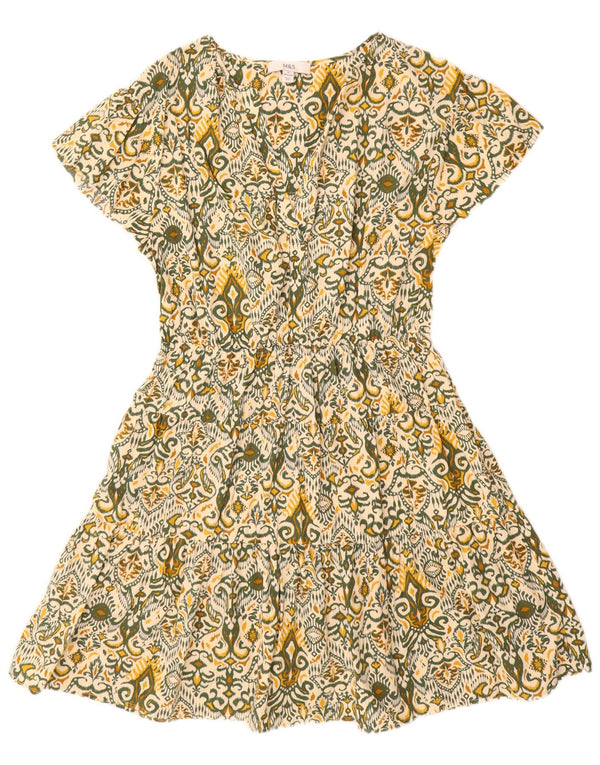 Rochie obișnuită pentru femei Marks & Spencer, în formă de A, UK 12, bumbac ikat verde mediu