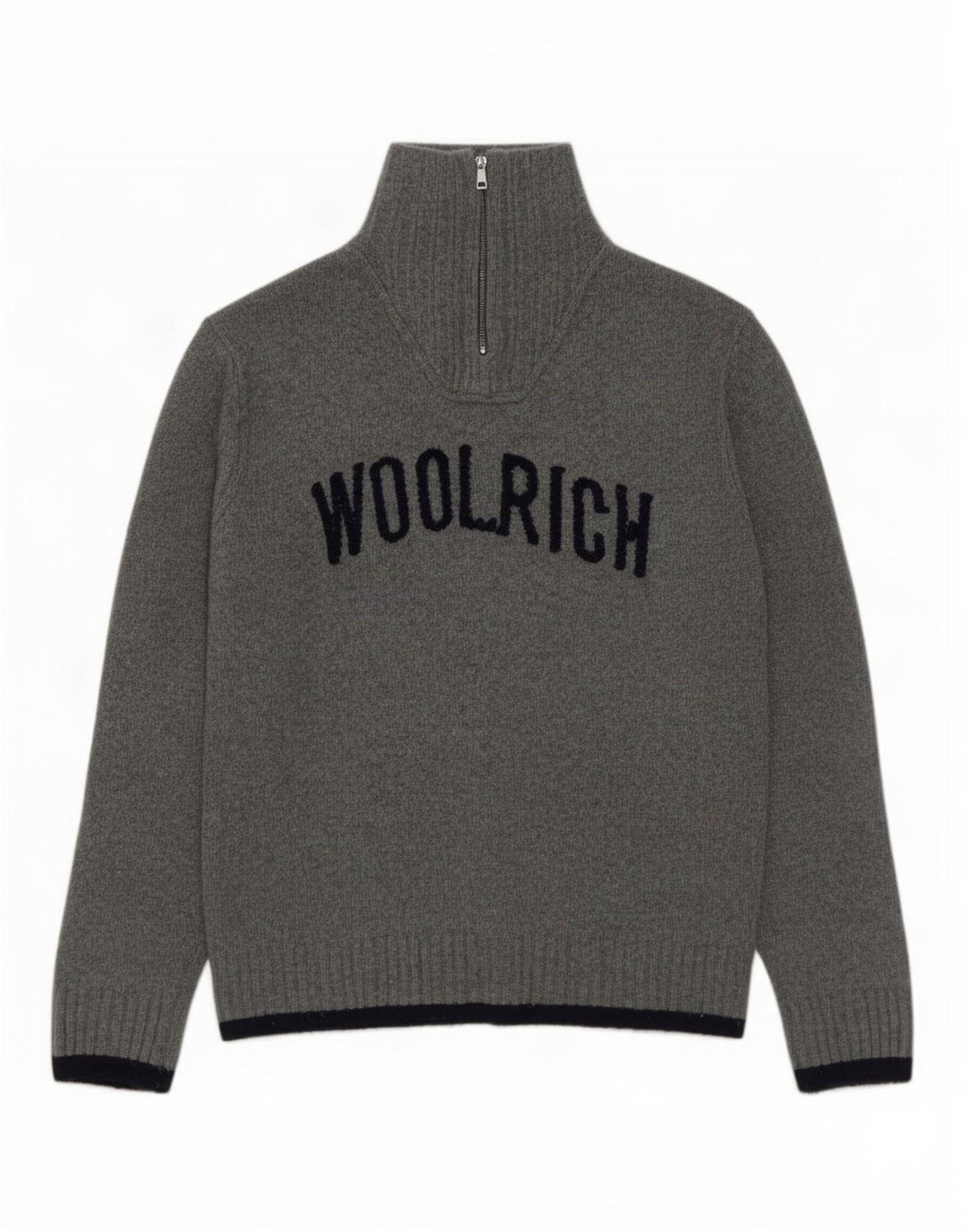 Pulover pentru bărbați Woolrich, cu grafică, cu fermoar și gât, XL, lână gri