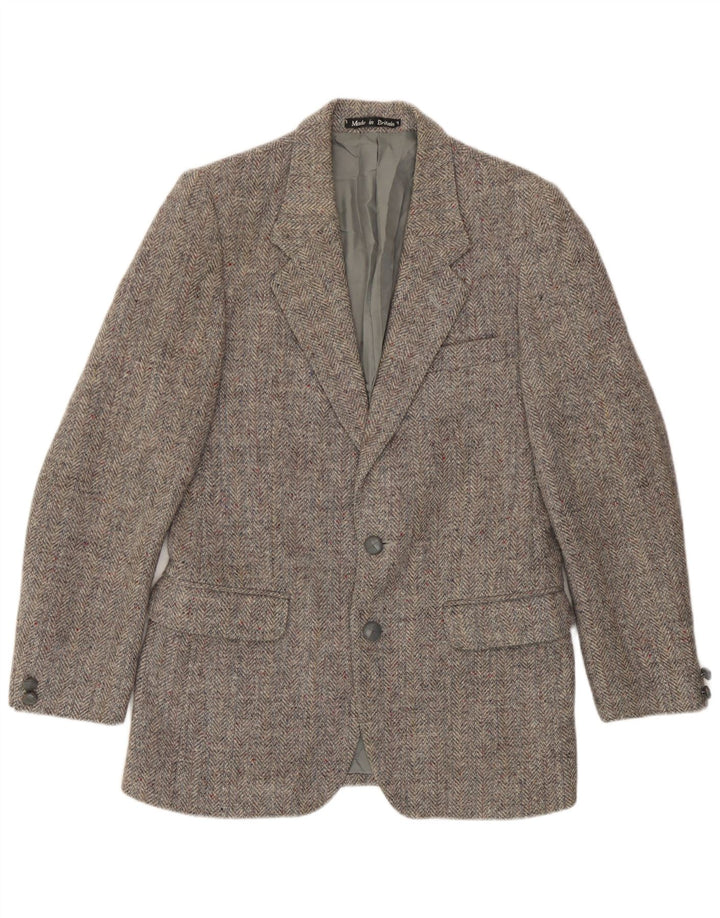 Jachetă pentru bărbați Harris Tweed, cu 2 nasturi, UK 36, gri, în spinare