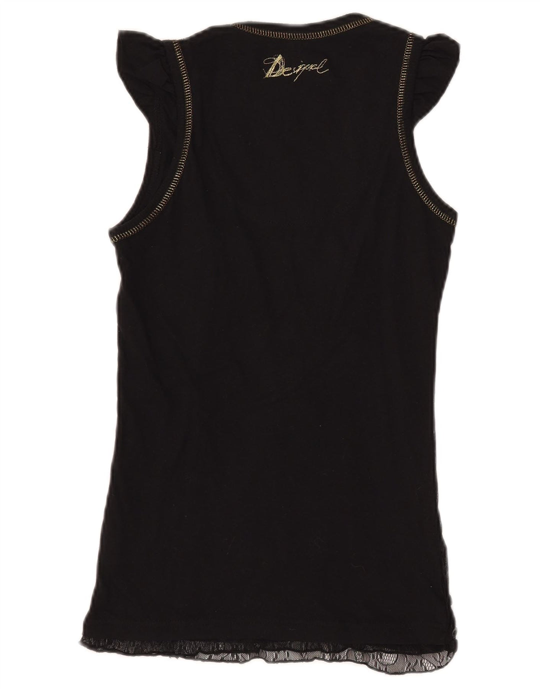 DESIGUAL Bluză cu grafică pentru femei UK 8 Small Poliamidă geometrică neagră