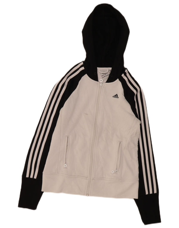 Pulover cu capota cu fermoar Adidas pentru femei UK 10, mic, alb, poliester color bloc