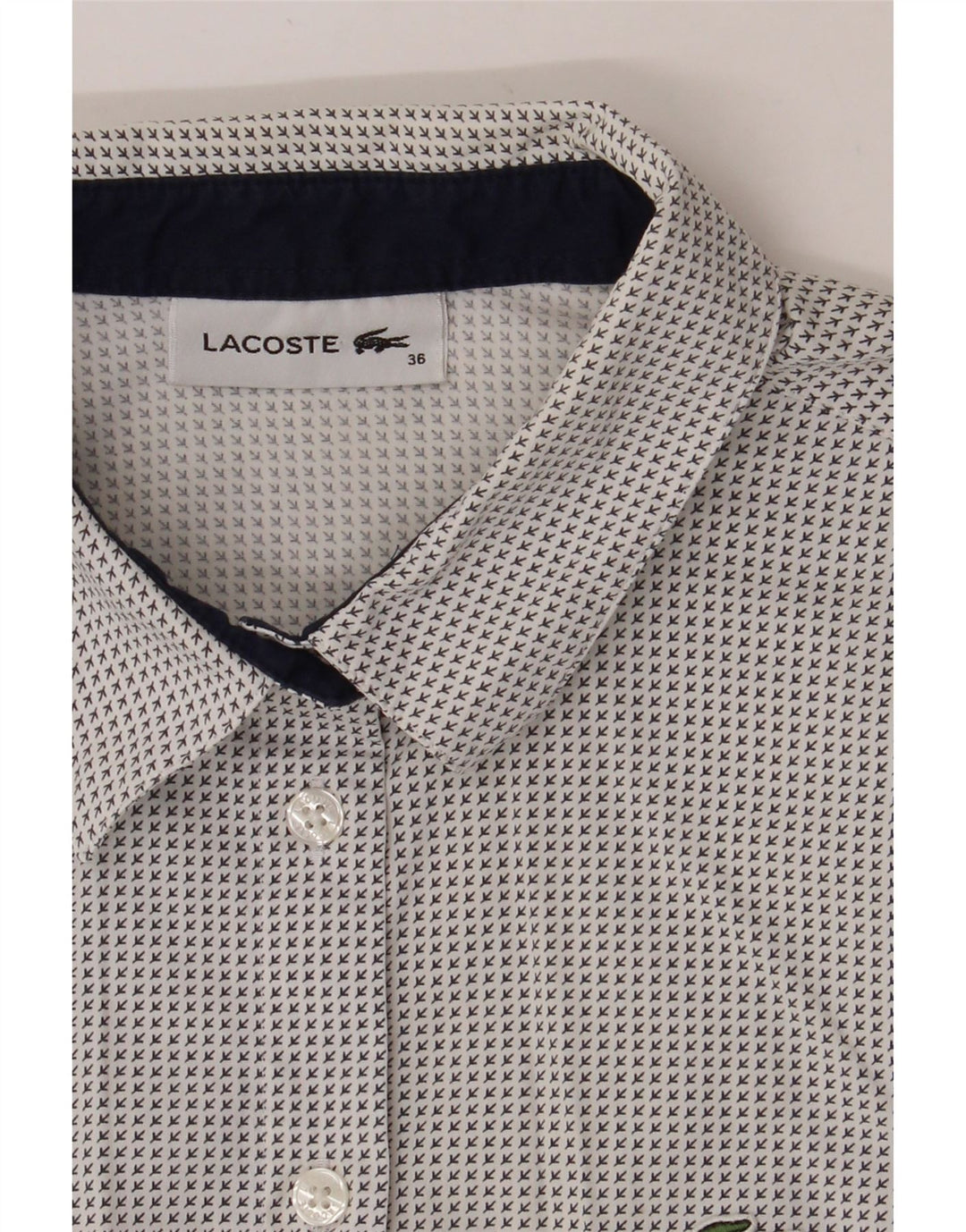 LACOSTE Womens Abstract Pattern Shirt Size 36 Small Grey Cotton Vintage Lacoste and Second-Hand Lacoste from Messina Hembry 