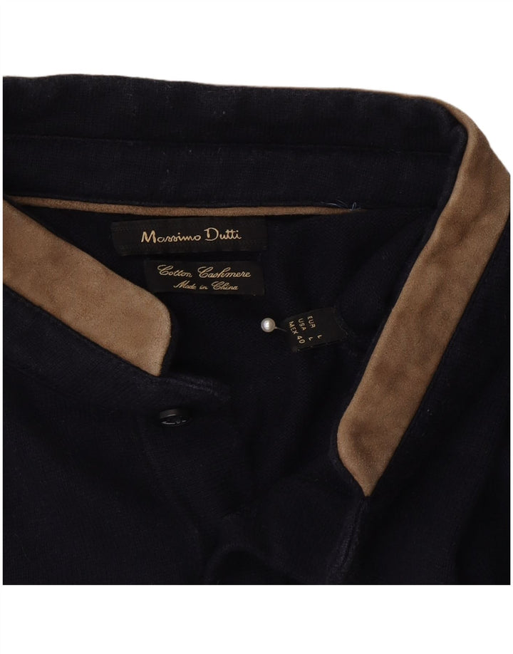 Massimo Dutti Pulover pentru bărbați cu gât cu nasturi, mare, bumbac bleumarin