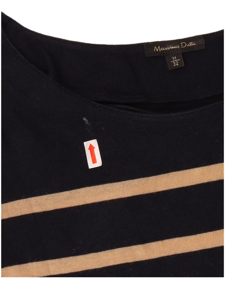MASSIMO DUTTI Womens Top 3/4 Sleeve UK 12 Medium Navy Blue Striped Cotton