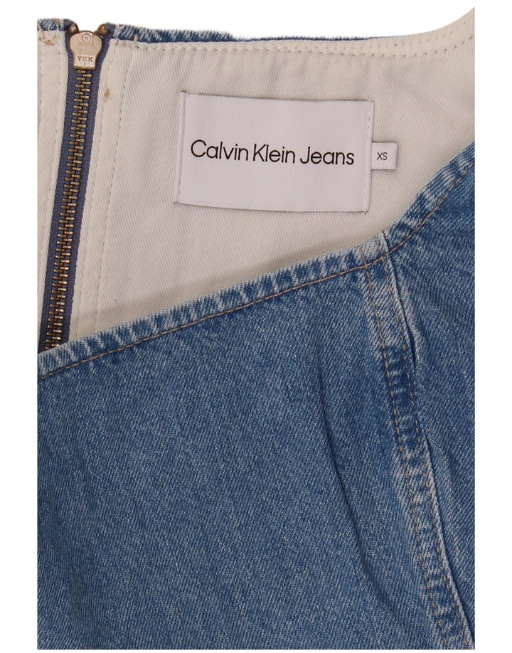 CALVIN KLEIN JEANS Crop Top denim fără mâneci pentru femei UK 6 XS Albastru