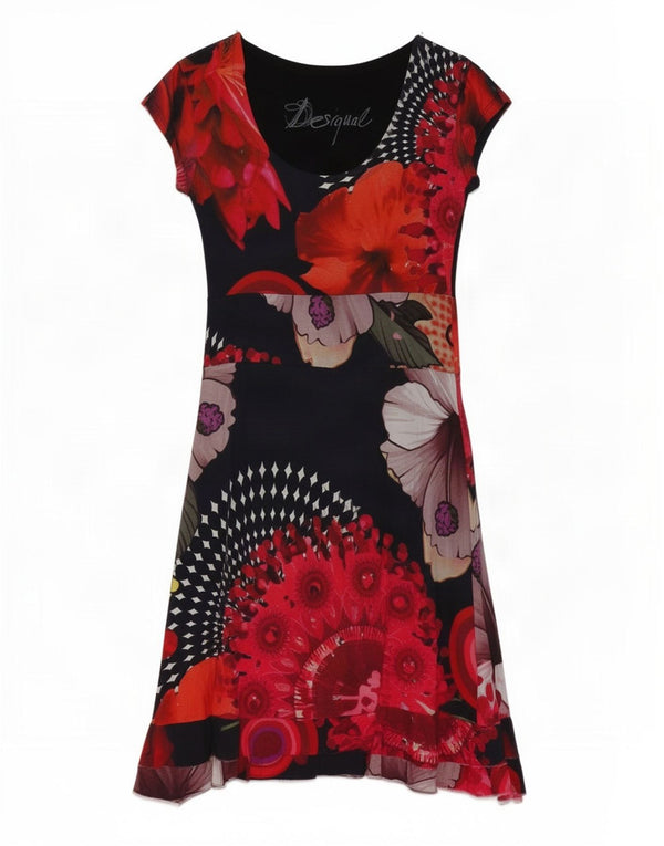 Desigual Womens Graphic Asymmetrical Dress UK 10 Small Black Floral Viscose