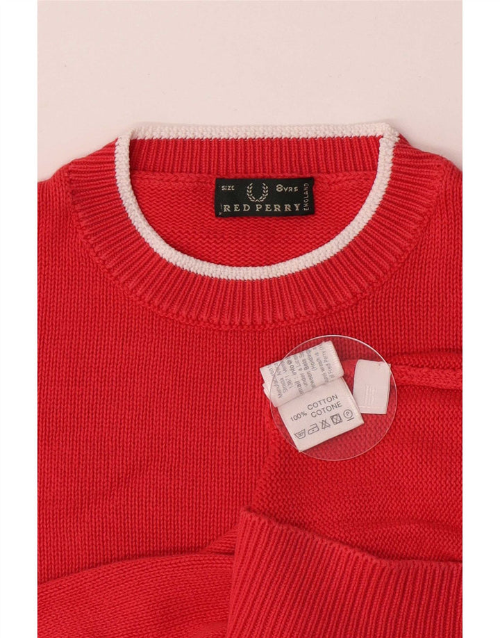 Fred Perry Pulover cu gât roșu pentru băieți, 7-8 ani, bumbac roșu