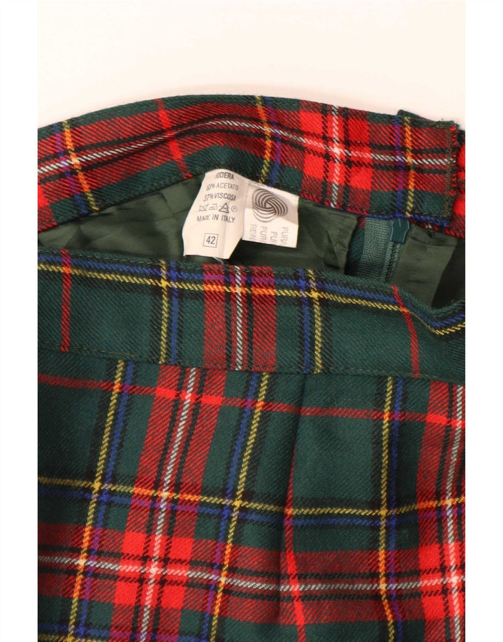 Fusta creion Vintage pentru femei IT 42 Medium W28 Lână carouri verde