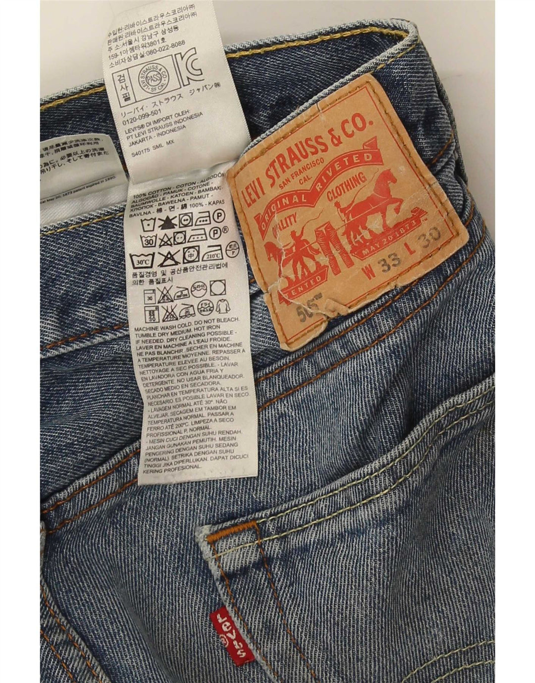 Blugi drepti pentru bărbați Levi's 505 W33 L30 Bumbac albastru