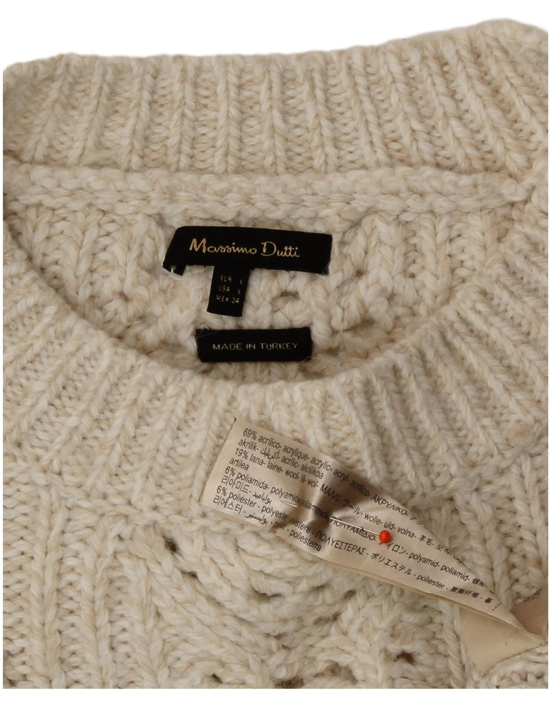 Pulover Massimo Dutti pentru damă cu gât roșu și pulover UK 16, mare, alb