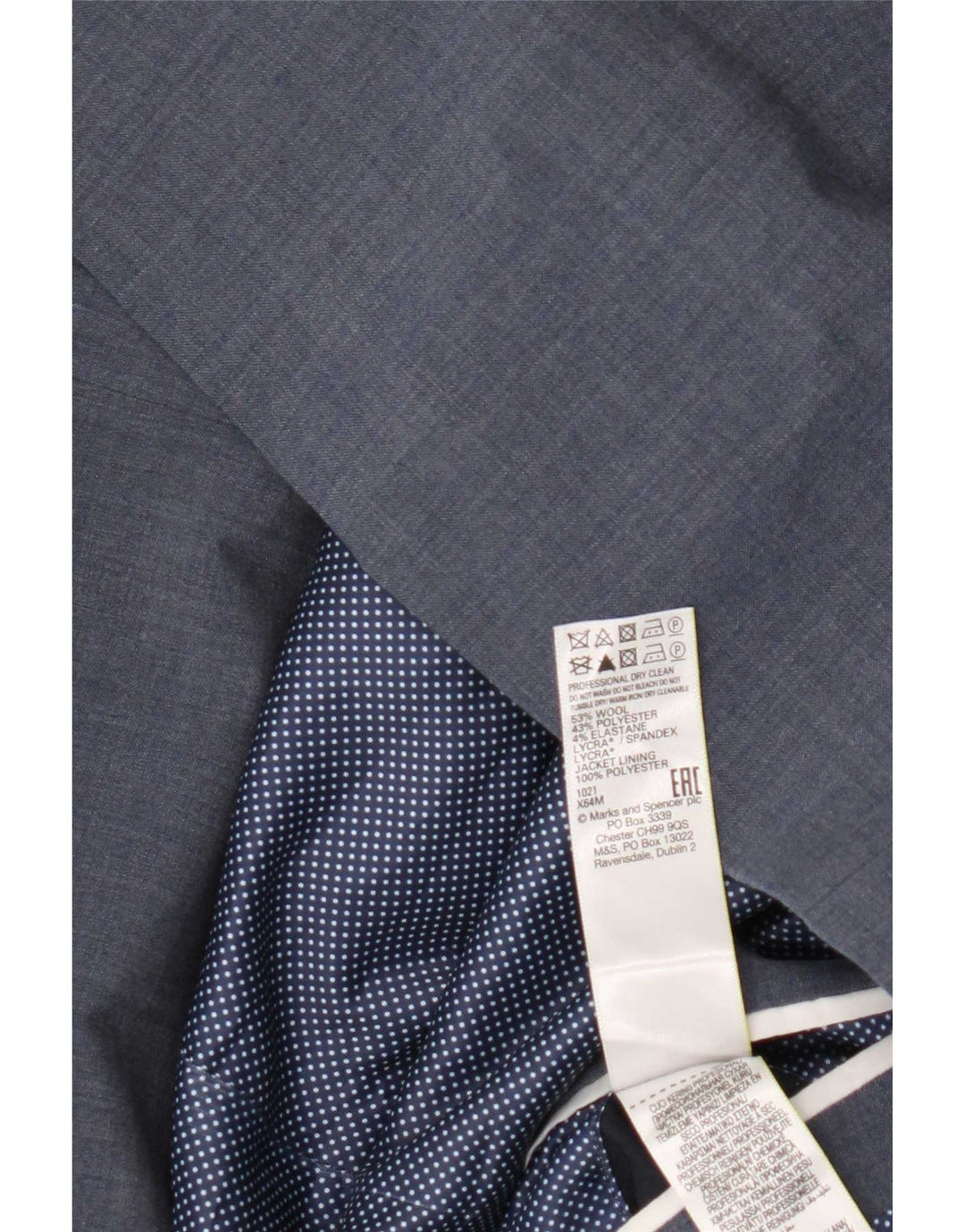 Jachetă pentru bărbați Marks & Spencer, cu 2 nasturi, UK 46 3XL Lână albastră