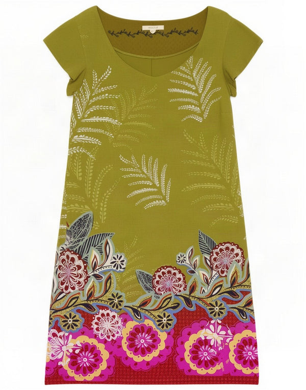 White Stuff Womens Graphic Shift Dress UK 8 Small Green Floral Viscose