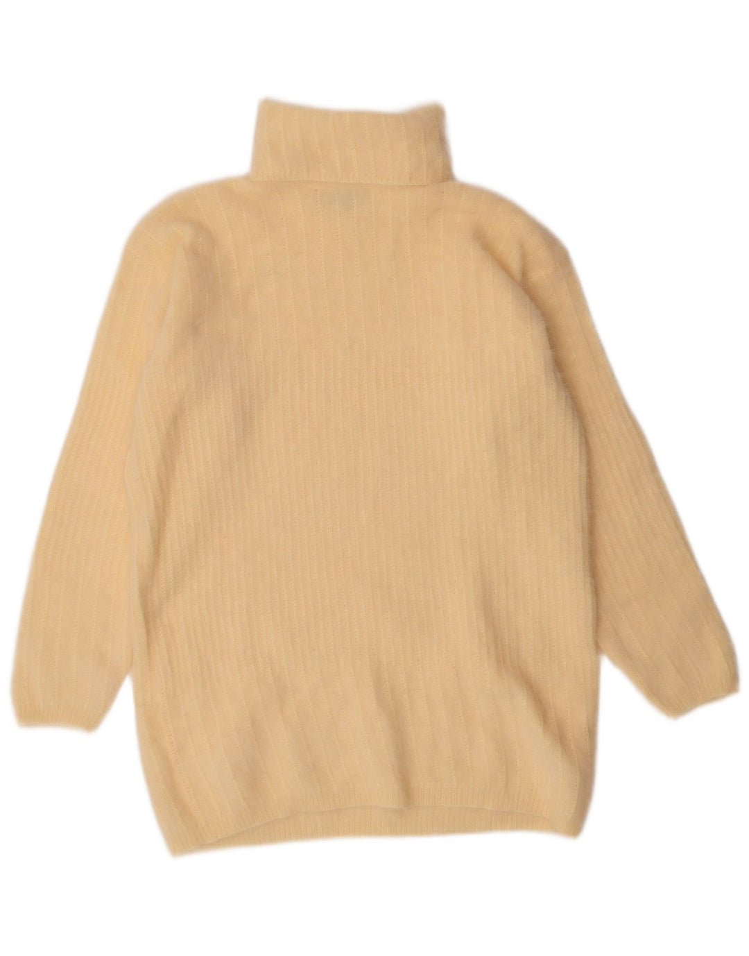 Pulover vintage pentru femei cu paragate cu gât rulat, UK 14 Medium Yellow Angora