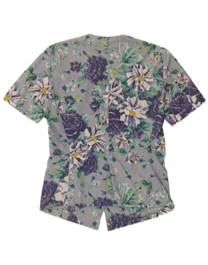 Bluză cămașă cu mânecă scurtă pentru femei VINTAGE UK 14, mare, albastră, florală